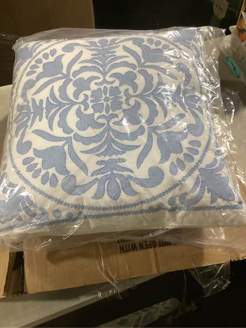 Condition photo showing Good Condition for Laura Ashley - Throw Pillow with Envelope Closure, Elegant Home Decor for Bed or Sofa (Mila Blue, 18" x 18") Mila Blue 18 x 18-Inch