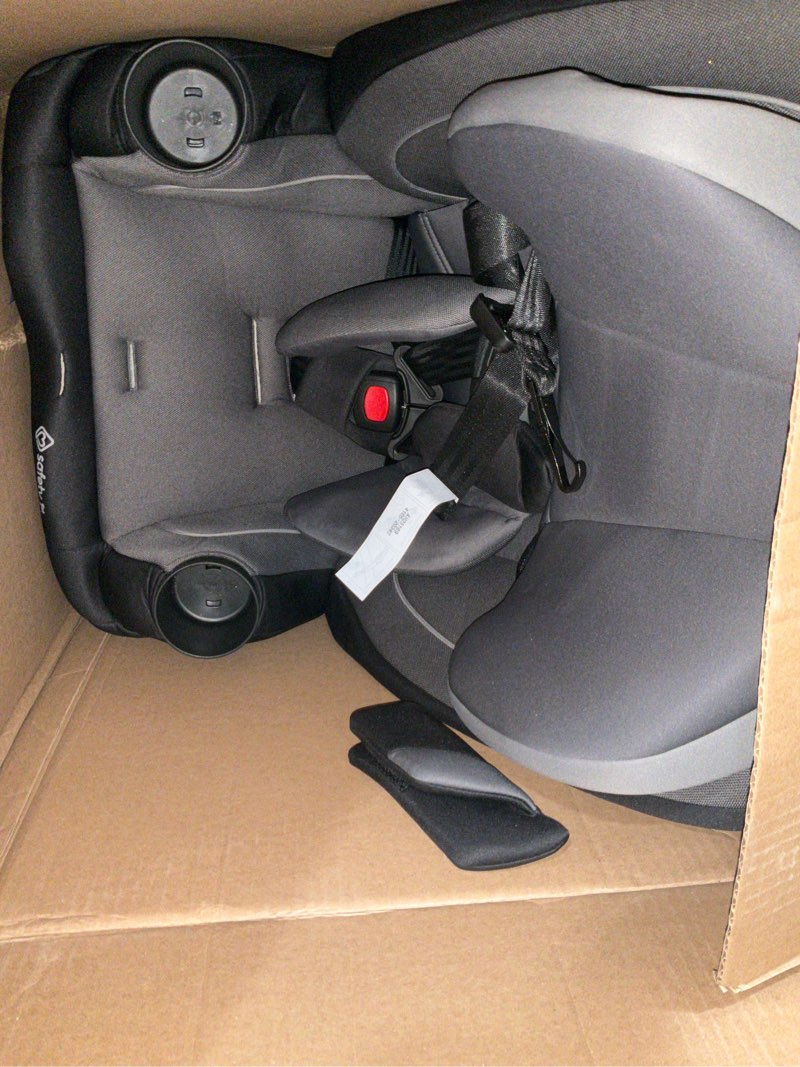 Condition photo showing As Is for safety 1st trimate 3-in-1 convertible car seat, slim fit, infant to big kid car seat, easy-install harness, machine-washable cover, dishwasher-safe cup holders, 5-100 lbs, sharkskin