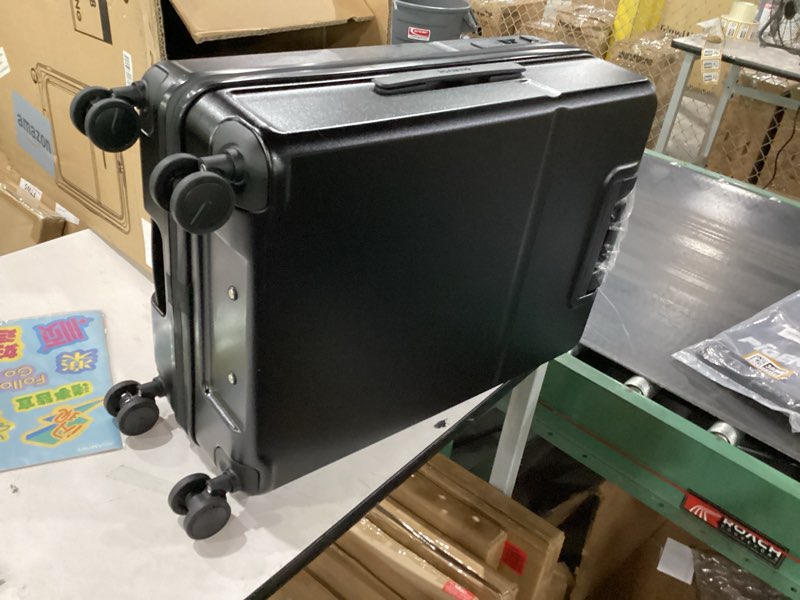 Condition photo showing New/Like New for roaming expandable 24-inch checked luggage with mute brake wheels airline approved hard shell suitcases with front pocket top opening luggage with tsa lock for short business travel, black 24-inch checked luggage black