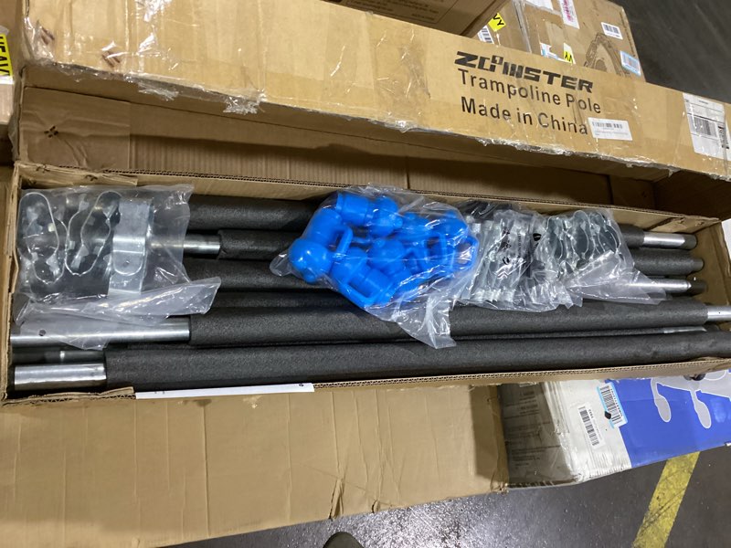 Condition photo showing Good Condition for zoomster universal trampoline replacement enclosure poles with clamp and hardware fit for trampoline with 6 poles
