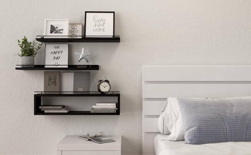 WOPITUES Floating Shelves for Wall 24 inch with Cube Shelf, Wall Shelves with Metal Rail for Decor, 