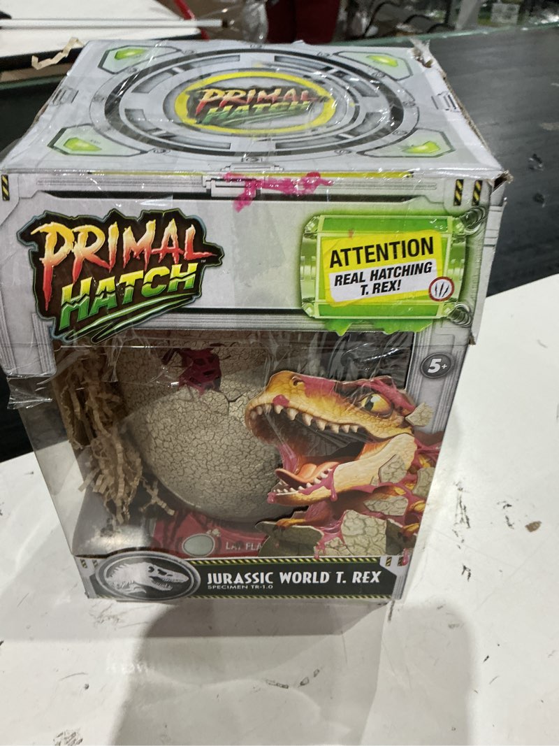 Condition photo showing As Is for primal hatch jurassic world interactive toy dinosaur & egg, hatch & train your own baby dino with 100+ sounds & reactions, kids toys for boys & girls aged 5 & up multi color