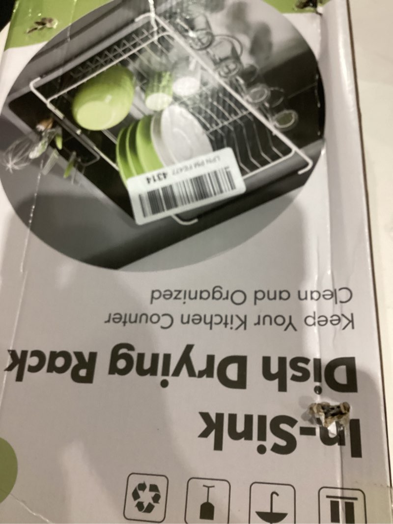 Condition photo showing As Is for Over the Sink Expandable Dish Drainer Drying Rack In Stainless Steel for Small Kitchen, Counter Space Saving Modern Compact Metal Above Plate Dryer Strainer, Adjustable Hanging Inside Drain Holder Silver