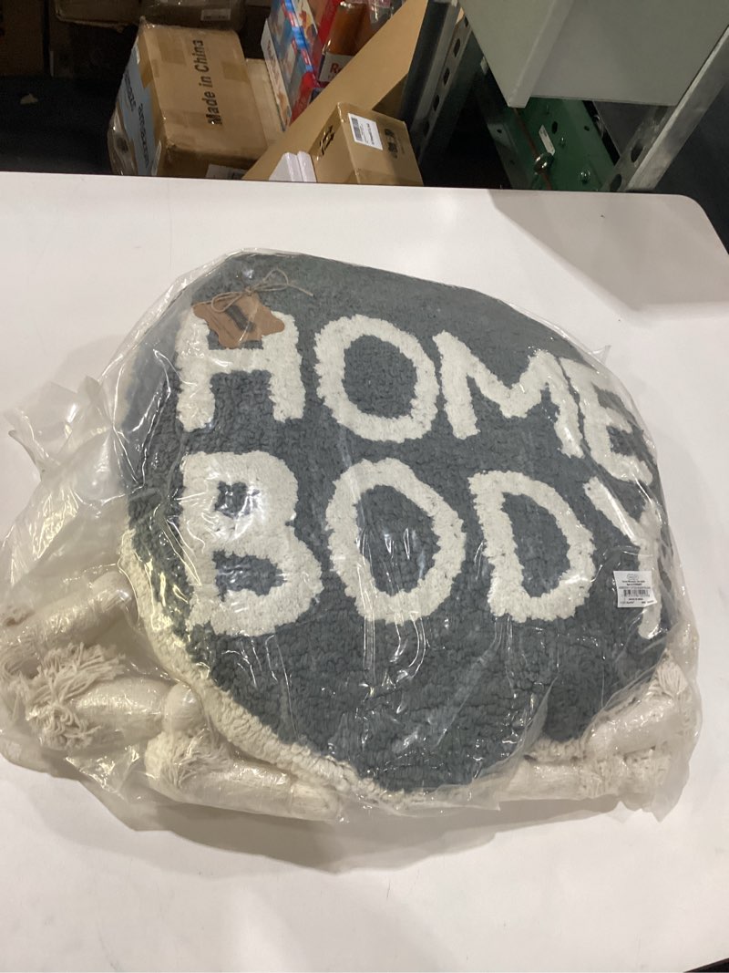 Condition photo showing Good Condition for ONLY HOMEBODY PILLOW Mud Pie Homebody Pillow, 19\" Dia, Grey Grey 19\" dia