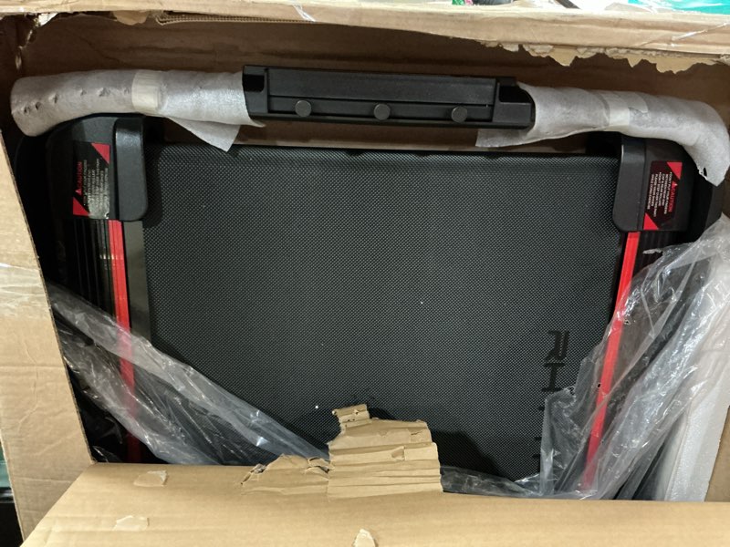 Condition photo showing Good Condition for RHYTHM FUN Foldable Treadmill, 300 lb Capacity Walking Pad 2.5HP Treadmill Under Desk, Portable Treadmill for Home and Office, Folding Treadmill 2 in 1 with Remote Control, LED Display, BlackRed