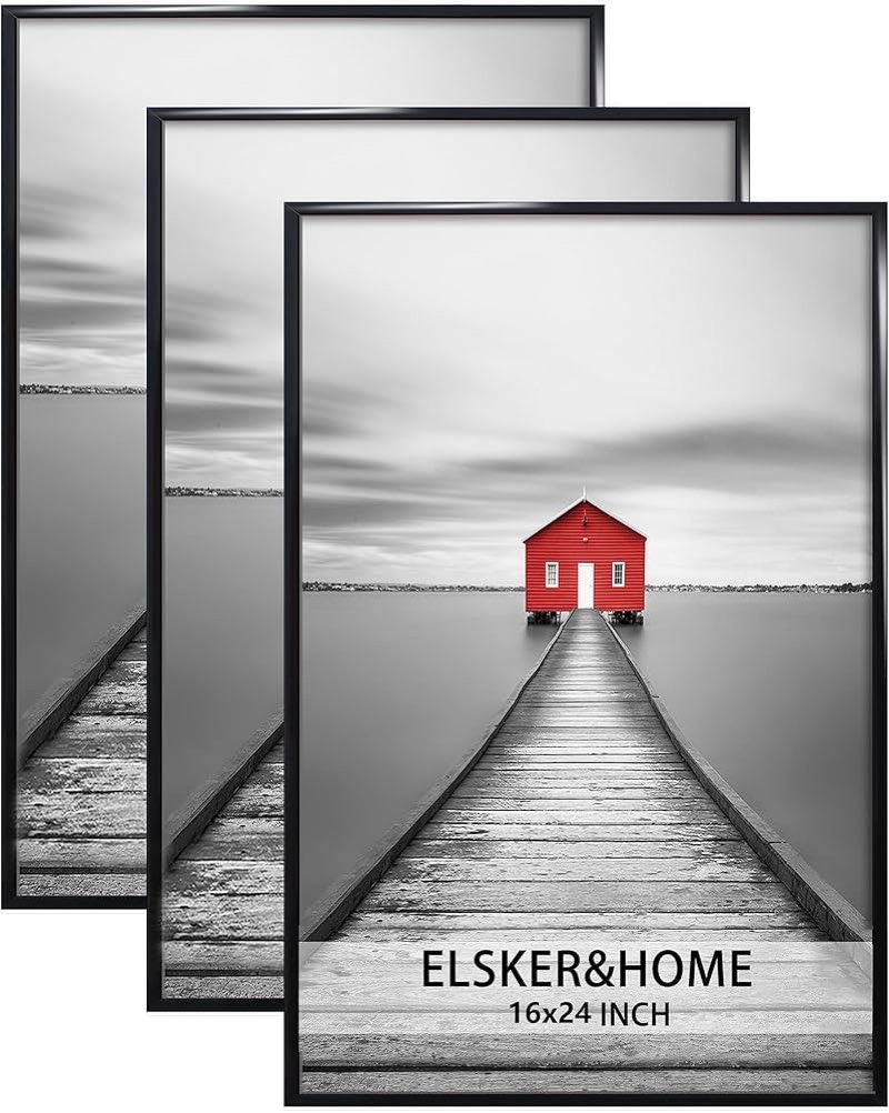 ELSKER&HOME 16x24 Poster Frame 3 Pack, Black Picture Frame for Horizontal or Vertical Wall Mounting,