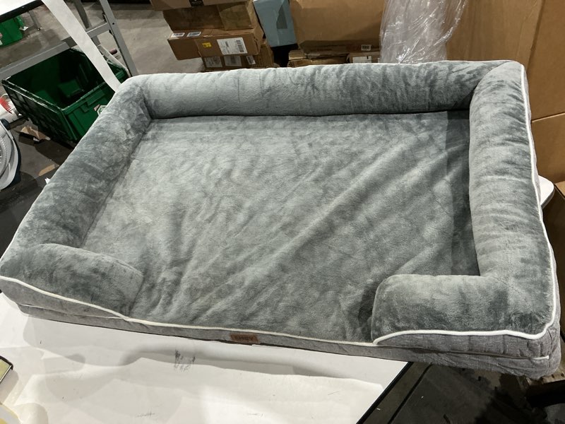 Condition photo showing As Is for eheyciga orthopedic xl dog beds, waterproof memory foam dog bed for extra large dogs, non-slip bottom and egg-crate foam big pet couch bed with washable removable cover, grey 48.0"l x 35.0"w x 8.0"th grey
