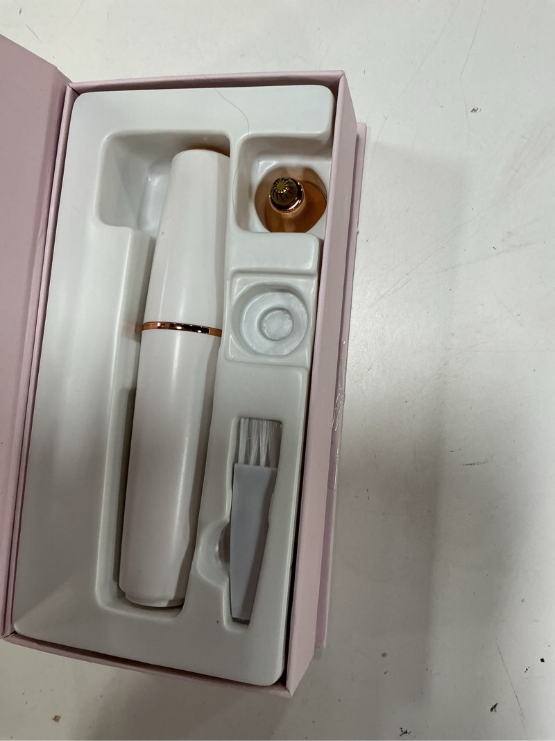 Condition photo showing As Is for kenzzi 2-in-1 rechargeable women’s face electric shaver and facial hair remover with eyebrow trimmer, white and rose gold