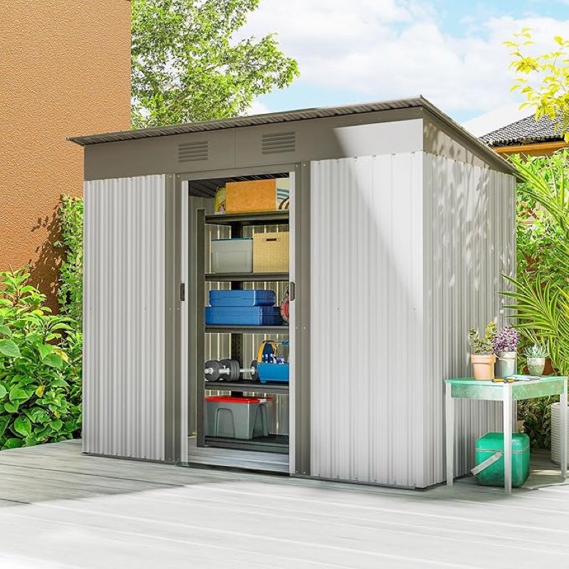 ( similar photo)Outsunny 6' x 4' Metal Lean to Garden Shed, Outdoor Storage Shed, Garden Tool House with Double Slid