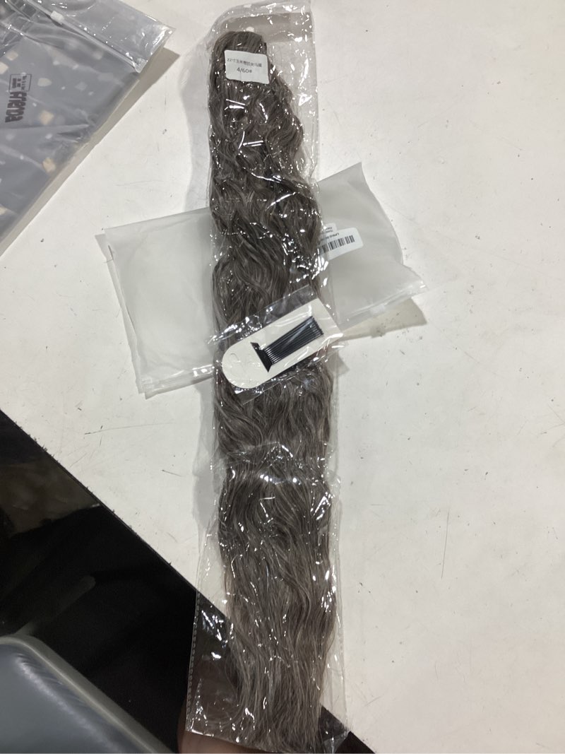 Condition photo showing Good Condition for yeame wavy ponytail extension claw clip, 22 inch corn wave pony tail synthetic mixed grey hair, long curly jaw ponytail hair extainson for women girls (mixed grey) 22 inch #4/60 mixed grey