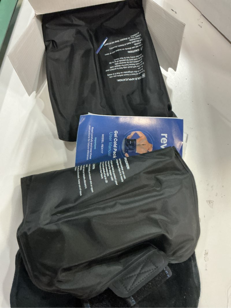 Condition photo showing Good Condition for revix 16" × 9" flexible gel ice packs reusable for lower back with strap, dual-sided soft body ice wraps for shoulder, neck, abdomen and leg relief, black 2 packs black-packs 2 2.0