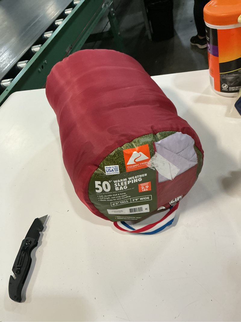 Condition photo showing Good Condition for ozark trail 50-degree warm weather red sleeping bag, 33"x75"