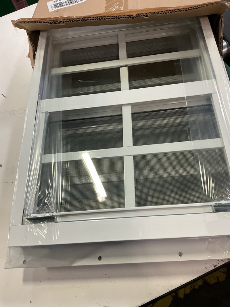 Condition photo showing Good Condition for 2 pack shed window 12" w x 16" h, white flush mount window with tempered glass and removable screen for playhouses, sheds, garage and chicken coops 12”x16" white