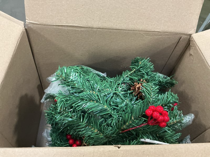 Condition photo showing Good Condition for christmas garland,christmas garland with lights,xmas decor,9 ft rattan artificial flower vine plants xmas decorations for indoor outdoor home mantel fireplace stairs (red)
