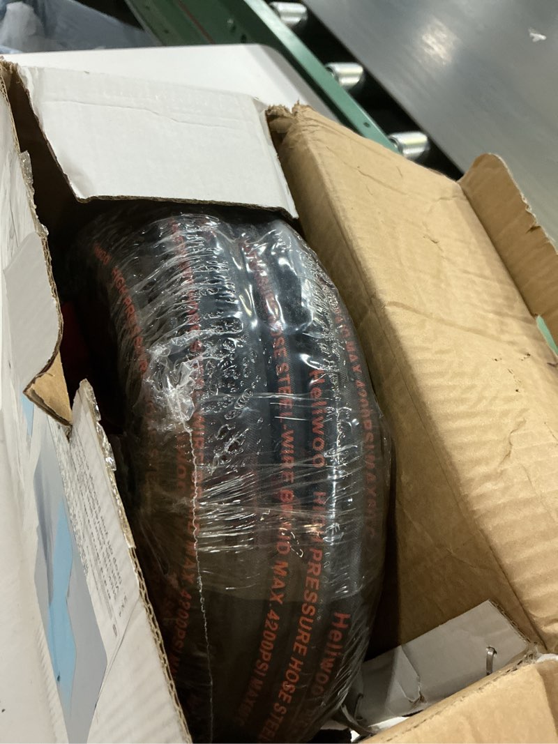 Condition photo showing New/Like New for heliwoo pressure washer hose 75ft, 4200psi high tensile wire braid kink resistant power washer extension hose, 1/4" flexible replacement hose with m22-14mm brass swivel thread and 3/8 quick connect 1/4" id 75 ft