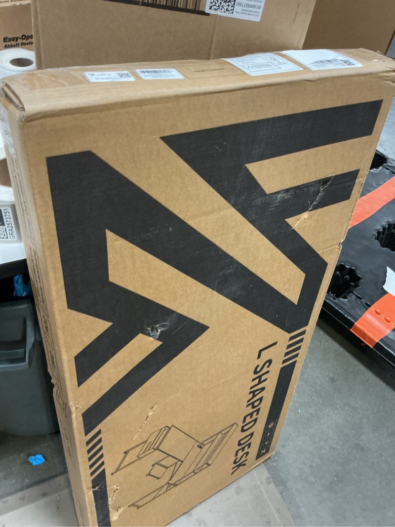 Condition photo showing New/Like New for AODK L Shaped Desk Gaming Desk with LED Light & Power Outlet, 53 Inch Reversible L Shaped Computer Table with Shelf & Storage Bag & Hook for Home Office, Black Black 53 inch