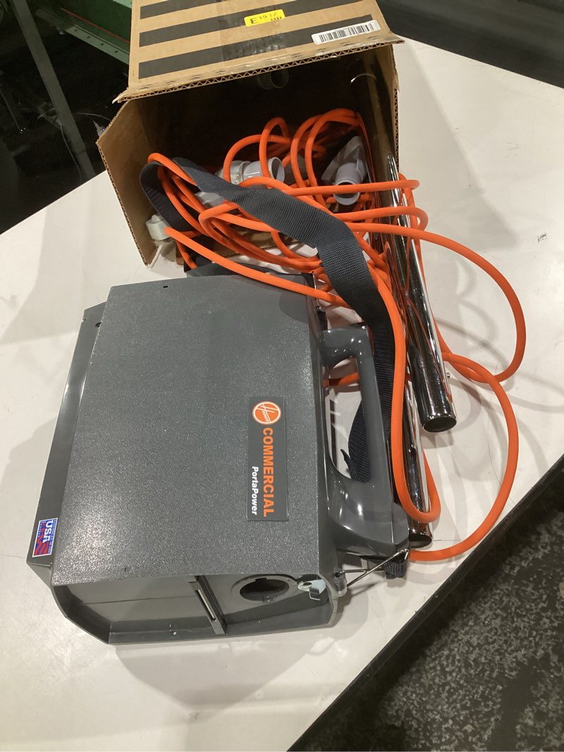 Condition photo showing As Is for (used,  not tested)hoover commercial portapower lightweight canister vacuum cleaner, bagged canister vac with attachments, 2-in-1 vac and blower, corded vacuum cleaners for commercial use