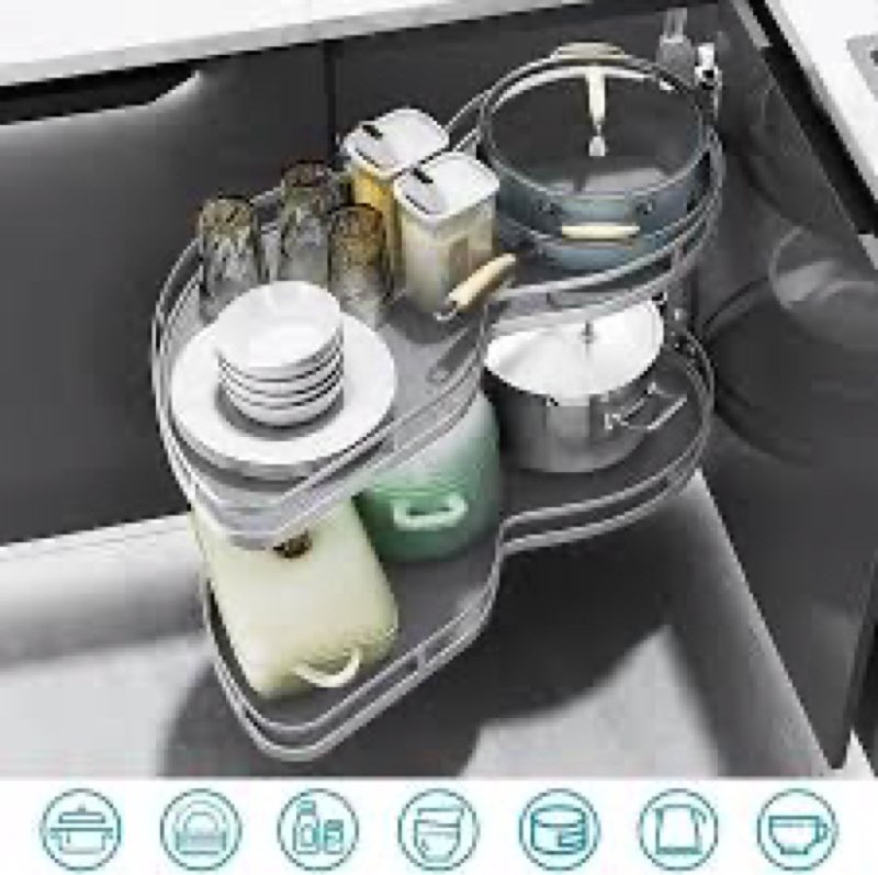 Blind Corner 2 Tier Adjustable Swing Pull Out Organizer With Strong Load Bearing, Smoothly Rotation,