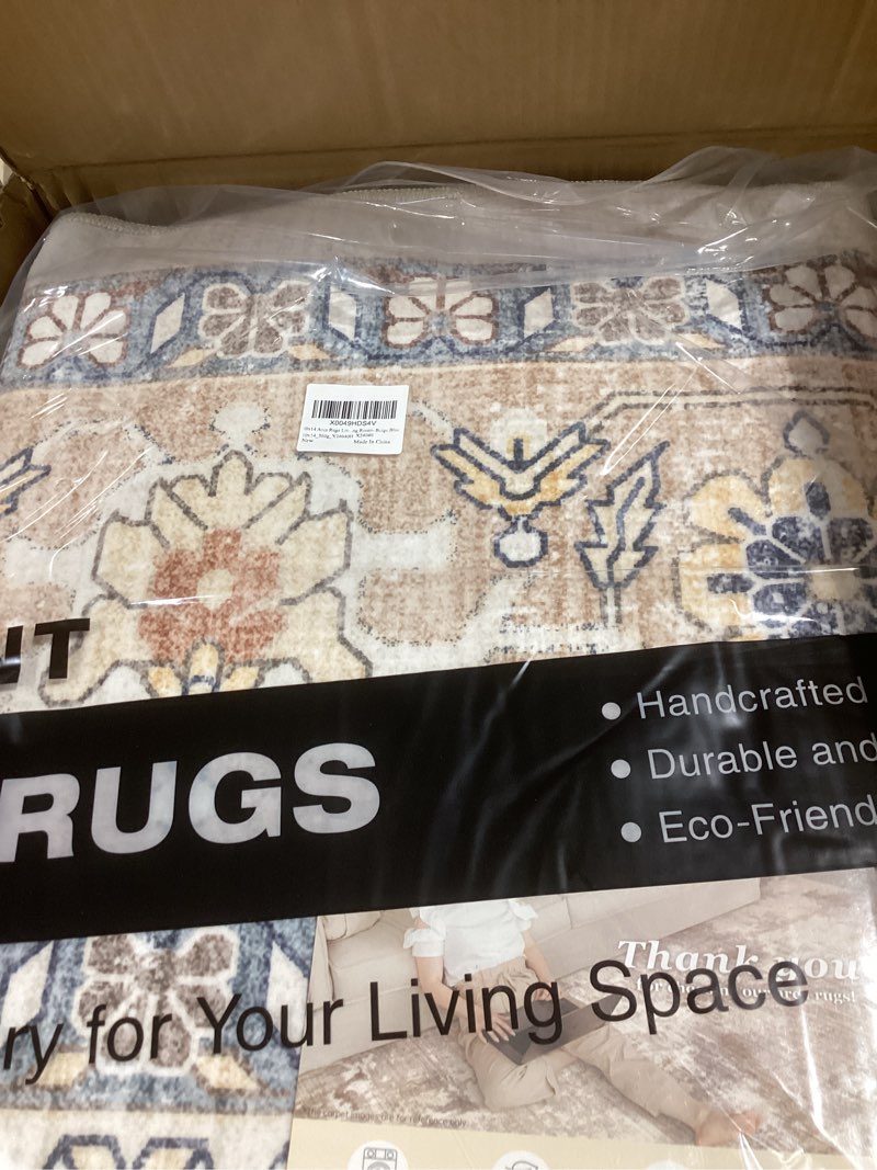 Condition photo showing New/Like New for 10x14 Area Rugs Living Room: Washable Boho Large Neutral Vintage Soft Rug Stain Resistant Distressed Farmhouse Non-Slip Indoor Floor Carpet for Bedroom Nursery Kids Office Dining Room- Beige Blue Beige Blue 10' x 14' (Rectangular)