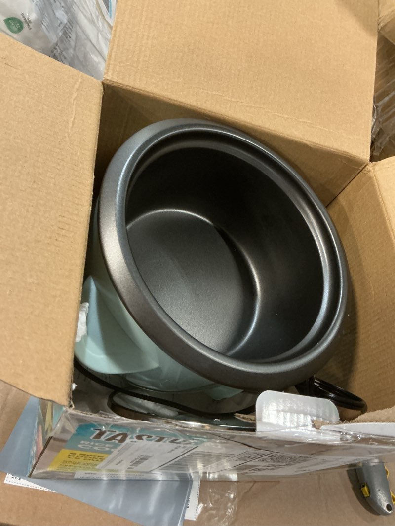 Condition photo showing As Is for Tasty Mini Rice Cooker with Removable Nonstick Bowl and Auto Keep Warm Function, Great For Soups, Stews, Grains and Oats, 6 Cups Cooked (3 Cups Uncooked), 1.5-Quart, Aqua