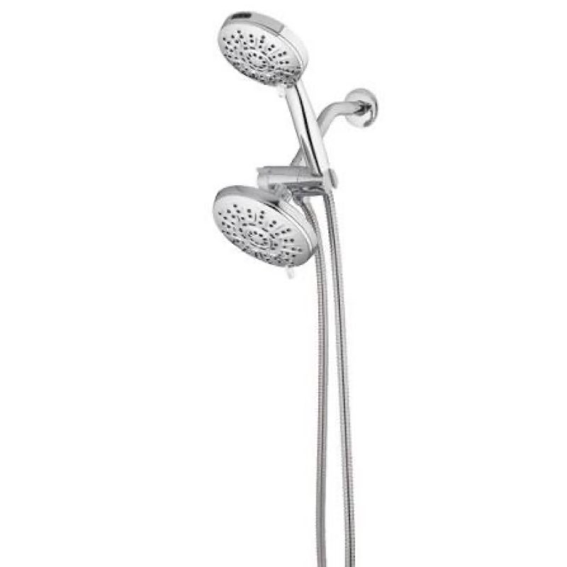 allen + roth nevis chrome round dual/combo shower head, featuring 6 spray settings. 