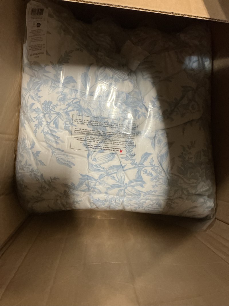 Condition photo showing As Is for laura ashley- king comforter set, cotton reversible bedding set with matching sham(s), farmhouse hom