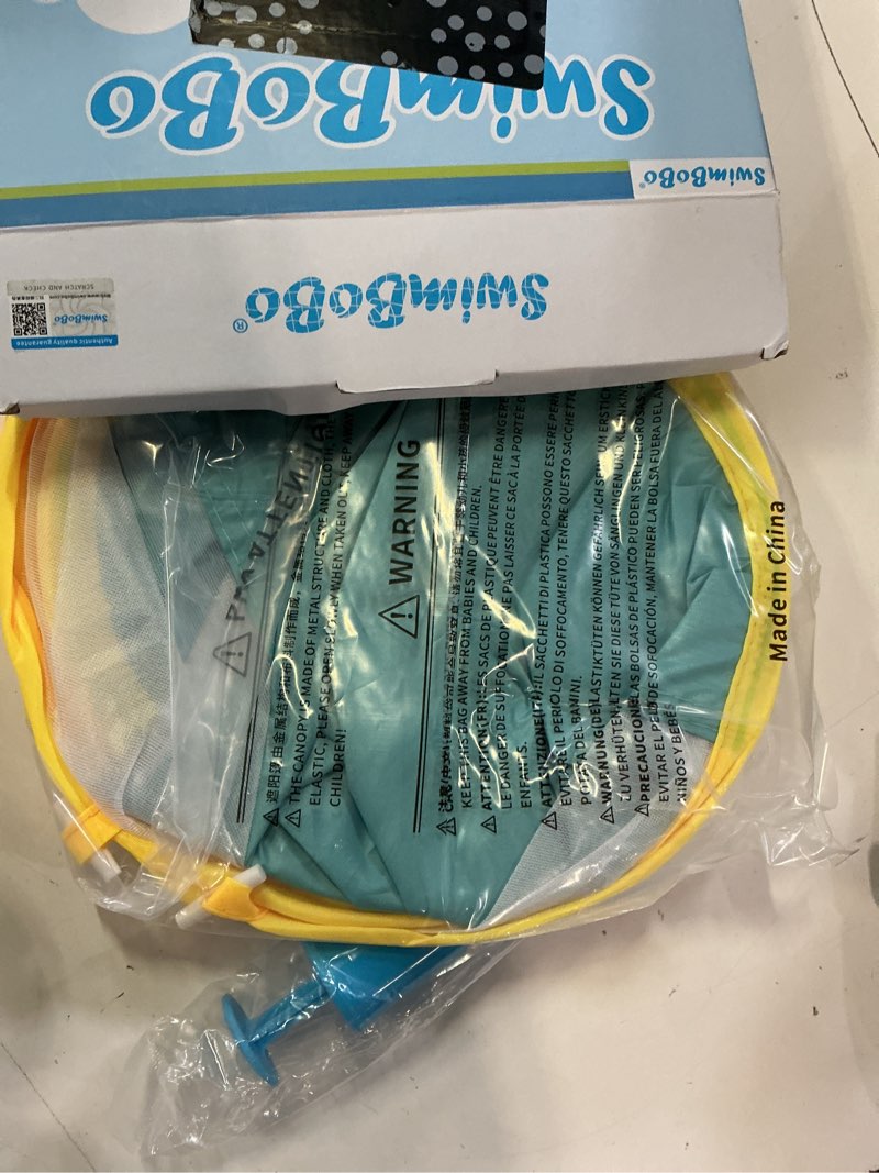 Condition photo showing New/Like New for free swimming baby inflatable baby swim float with sun canopy size improved infant pool floaties swimming pool toys for the age of 3-36 months small blue dolphin
