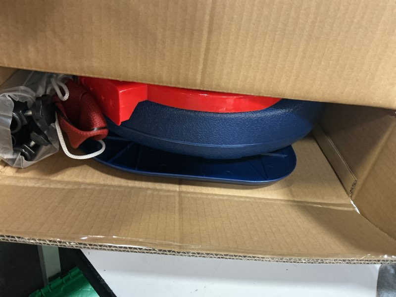 Condition photo showing New/Like New for paw patrol basketball hoop set by delta children - includes hoop, ball and pump, blue