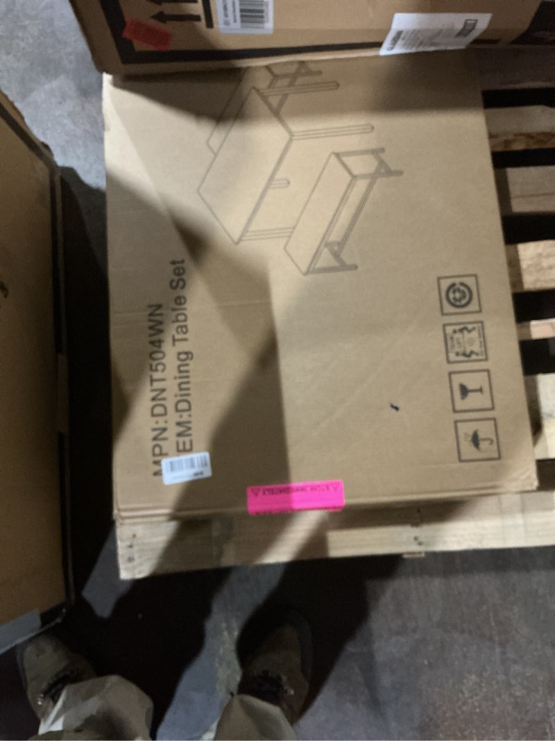 Condition photo showing Good Condition for Rovibek 43" Dining Table Benches Set for 4, Modern Space Saving Kitchen Table Chairs & Adjustable Feet Breakfast Table 2 Benches, Wooden Industrial Style Farmhouse, White White 43"