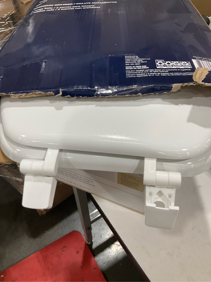 Condition photo showing As Is for project source wood white elongated toilet seat