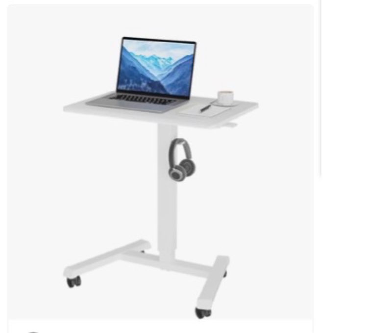 bontec mobile standing desk white, 23.6" x 20.5" 90° tilting desktop, foot pedal height adjustable, 