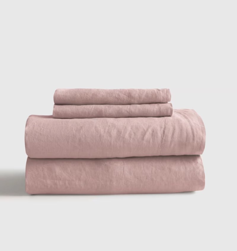Quince European Linen Sheet Set Queen Size Dusty Mauve Pink 4 Piece ,pink