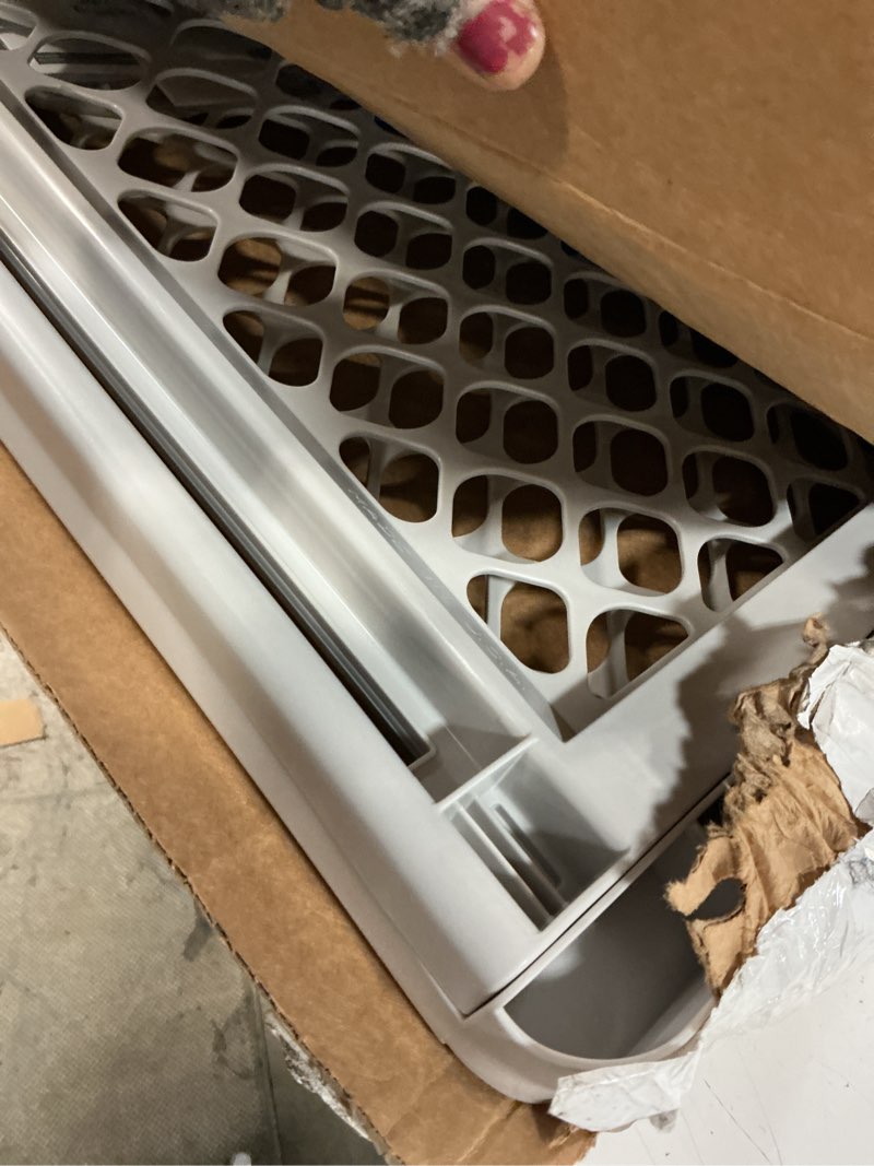 Condition photo showing Good Condition for mypet universal pet gate: 26” - 42” wide dog gate for doorways with pressure fit or swinging door hardware mounting types included: 26" tall; gray