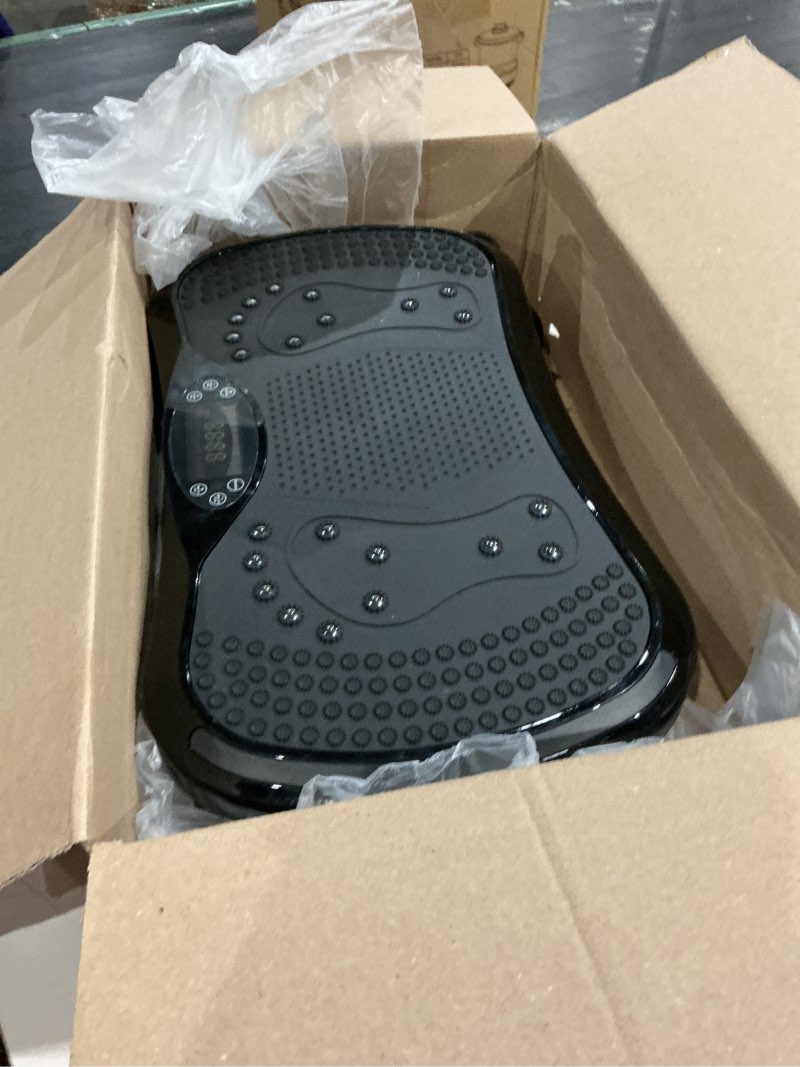 Condition photo showing As Is for vibration plate exercise machine, lymphatic drainage machine for weight loss, lymphatic drainage & muscle recovery, multiple speeds with bluetooth & remote, max user weight 330lbs