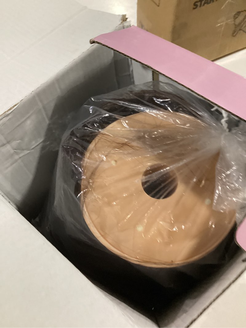 Condition photo showing As Is for mannequin head human hair- cosmetology manikin doll head with 80% real hair for hairdresser practice styling braiding & free clamp holder (black brown)