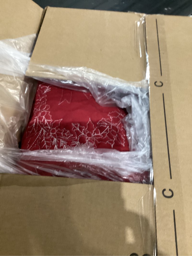 Condition photo showing As Is for WDCOZY Christmas King Size Quilt Bedding Sets with 2 Shams, Red Patchwork Soft Lightweight Xmas Bedspread Coverlet with Tree Reindeer Snowflakes Pattern, Holiday Thin Comforter All Season, 3 Pieces Red King(104"x90"?