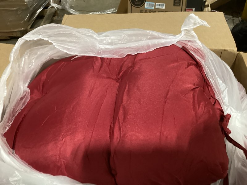 Condition photo showing As Is for barydat 4 pack high back chair cushion indoor outdoor tufted seat and back chair rocking pads lounge porch seat cushion with ties for patio furniture, 43.4 x 21 x 3.3 inch (red) red 4