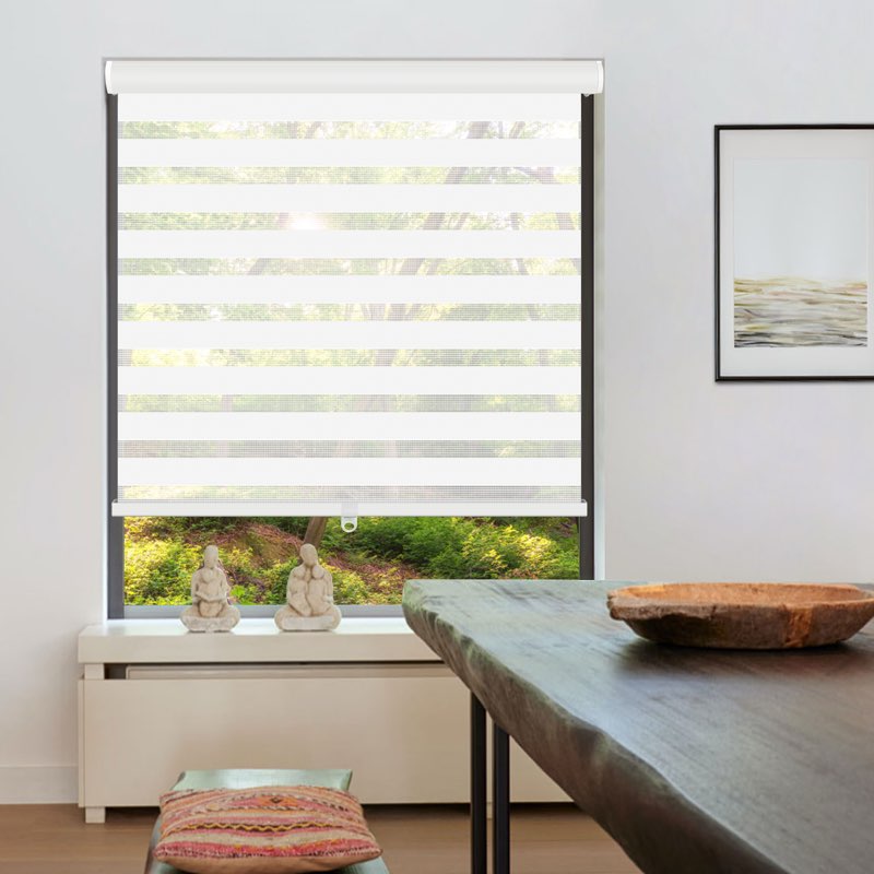 LUCKUP Cordless Zebra Blinds Roller Shades for Windows-Dual Layer High Shading Blinds with Valance H