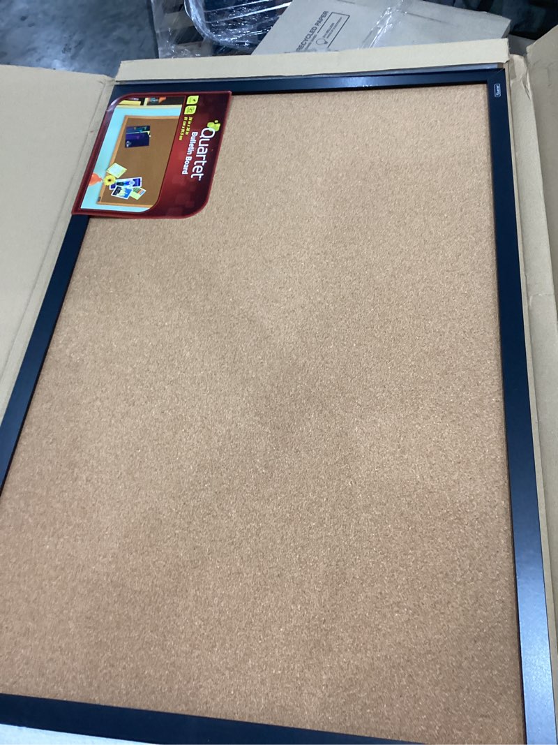 Condition photo showing Good Condition for quartet cork bulletin board, framed corkboard, 2' x 3', black frame, message board, vision board (mwdb2436-bk)