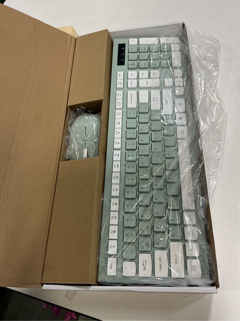 Condition photo showing New/Like New for Wireless Keyboard and Mouse Combo, Full-Sized Wireless Keyboard and Adjustable DPI Mouse, 2.4GHz USB Receiver, Silent Keyboard and Mouse for PC, Windows, MAC, Desktop, Laptop (Avocado Green)