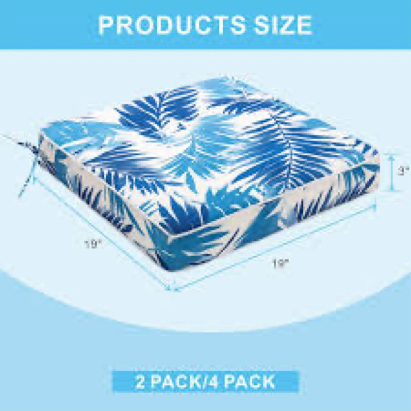 XXPILOS Outdoor Chair Cushions 19 x 19 Inch Set of 2   Water Resistant Seat Cushions with Ties, Outdoo