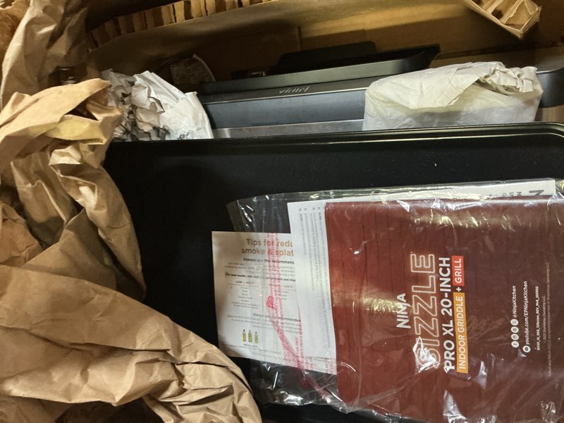 Condition photo showing As Is for Ninja Sizzle Pro XL 20-Inch Indoor Griddle + Grill, Detachable Ventilated Lid, Grease Control, Ceramic Nonstick Plates, Even Edge Cooking, Extra Large Capacity, Versatile, Silver, GX101