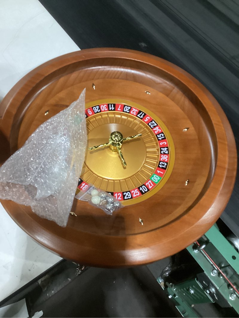 Condition photo showing As Is for extguds 20 inch professional wooden roulette wheel, large size solid wood casino roulette wheels for adults,with 4 roulette balls,perfect for home game night and entertainment party