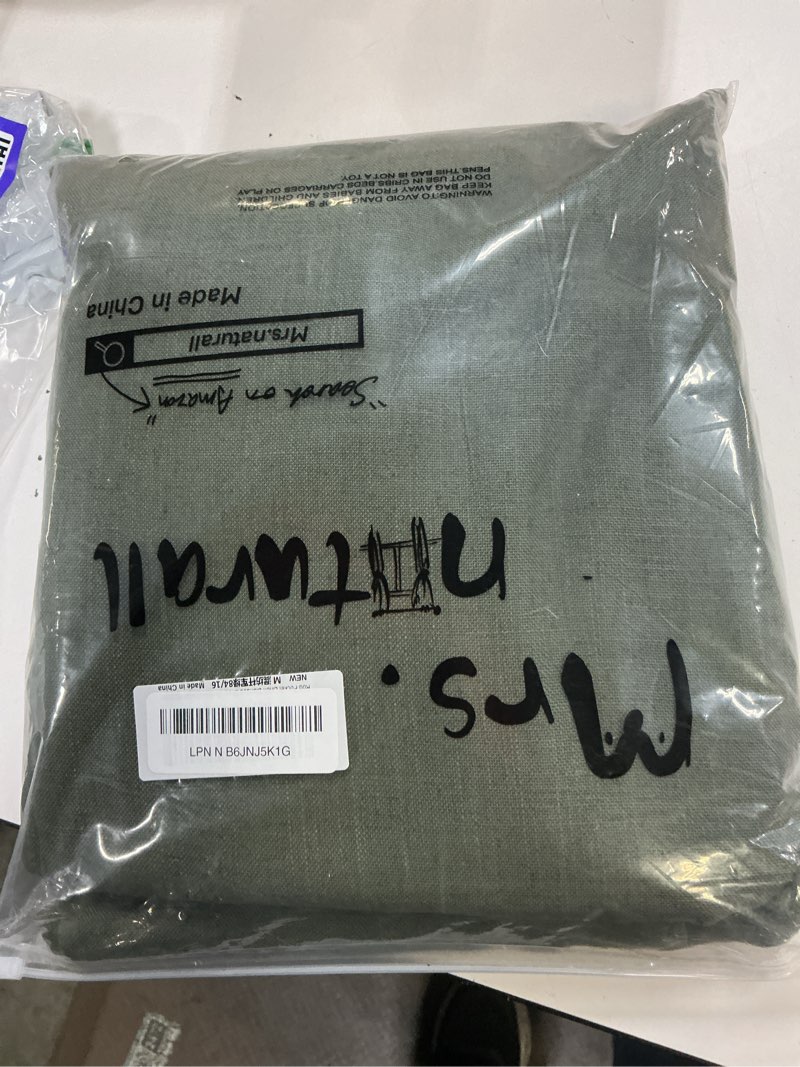 Condition photo showing New/Like New for olive green boho curtains 84 inch length for living room 2 panels set rod pocket linen cotton drape semi sheer lightweight neutral aesthetic army moss loden green curtain for bedroom dining 52x84 long loden 52"w x 84"l (pack of 2)