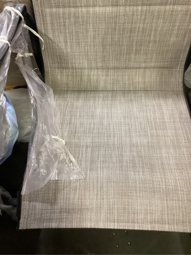 Condition photo showing Good Condition for style selections pelham woven stackable black metal frame stationary dining chair with tan sling seat