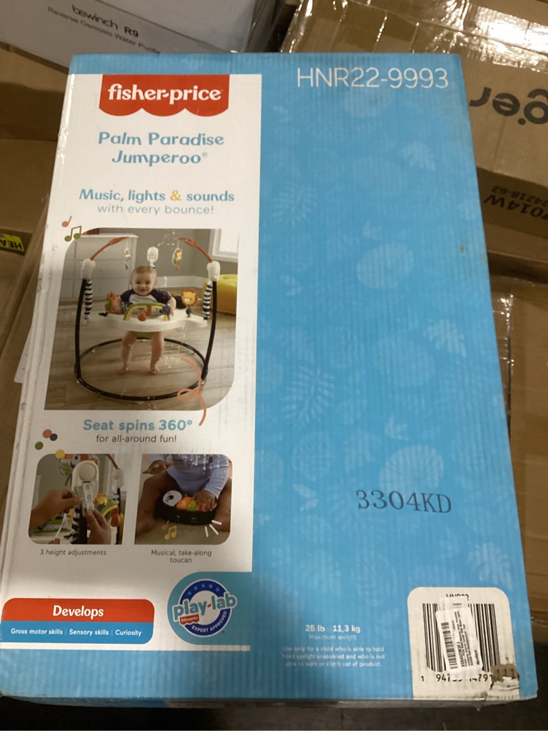 Condition photo showing Good Condition for Fisher-Price Baby Bouncer Palm Paradise Jumperoo Activity Center with Music Lights Sounds and Developmental Toys? Jungle Jumperoo