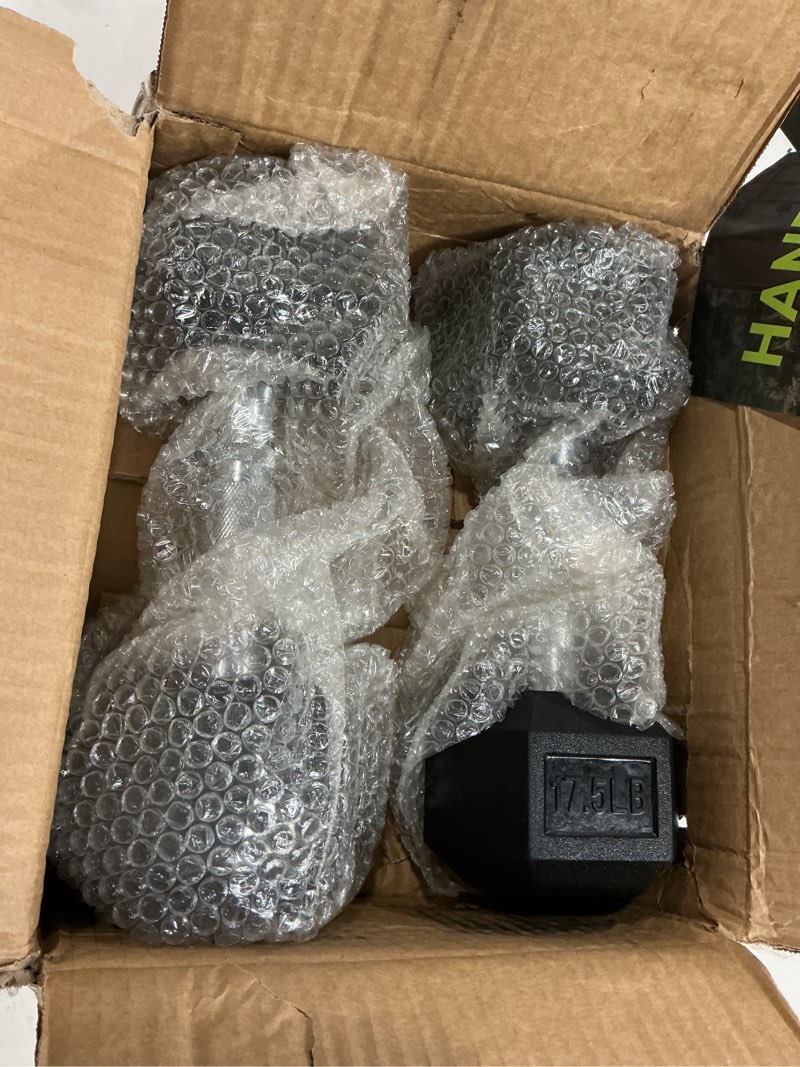 Condition photo showing Good Condition for hex dumbbell set, 2.5-65 lb rubber encased exercise & fitness dumbbells, weights dumbbells set of 2, hand weight for strength training chrome handle 17.5 lb, pair