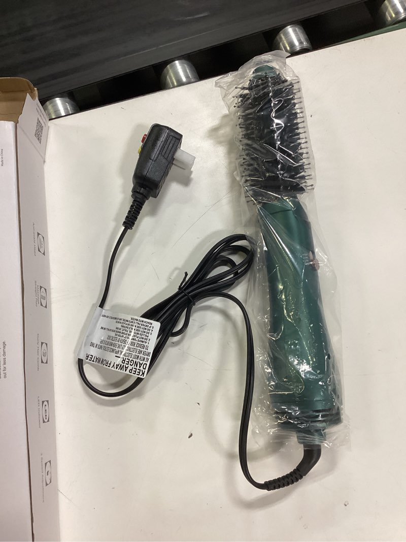 Condition photo showing New/Like New for aima beauty hair dryer brush, one step hair dryer & volumizing hot air brush, 3 heat/speed settings, advanced ionic technology, ceramic coating, nylon pins & tufted bristles, dark green, 1000w, 125v 1.26"/ 32mm round barrel dark green