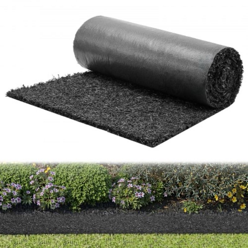 vevor rubber mulch mat roll, 96 x 24 in recycled rubber mulch mat, 0.5 thick cuttable, reduced weed growth, natural-looking weed barrier mat, permanent walkway pathway for landscaping