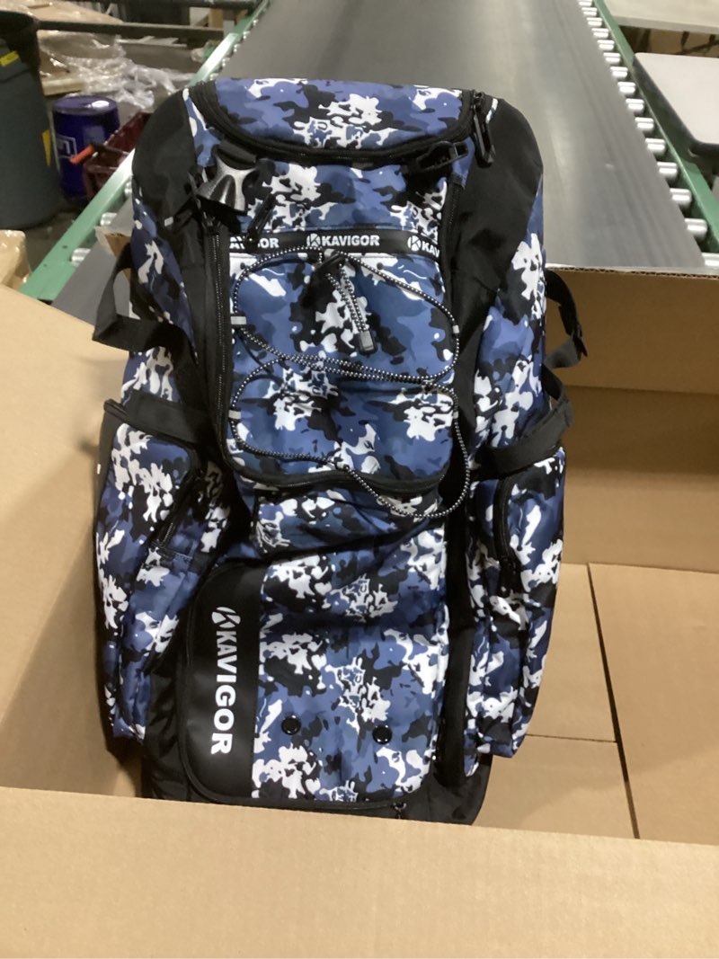 Condition photo showing Good Condition for baseball bag for youth and adult, softball bag 50l large capacity holds 4 bats, equipment backpack with shoes compartment blue camo
